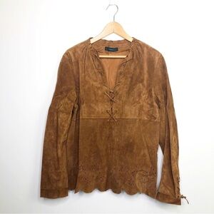 Siena studio lace front tan suede Top